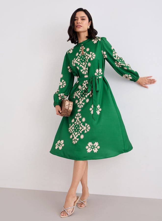 Styli Emerald Geometric Print Midi Dress - Image 1