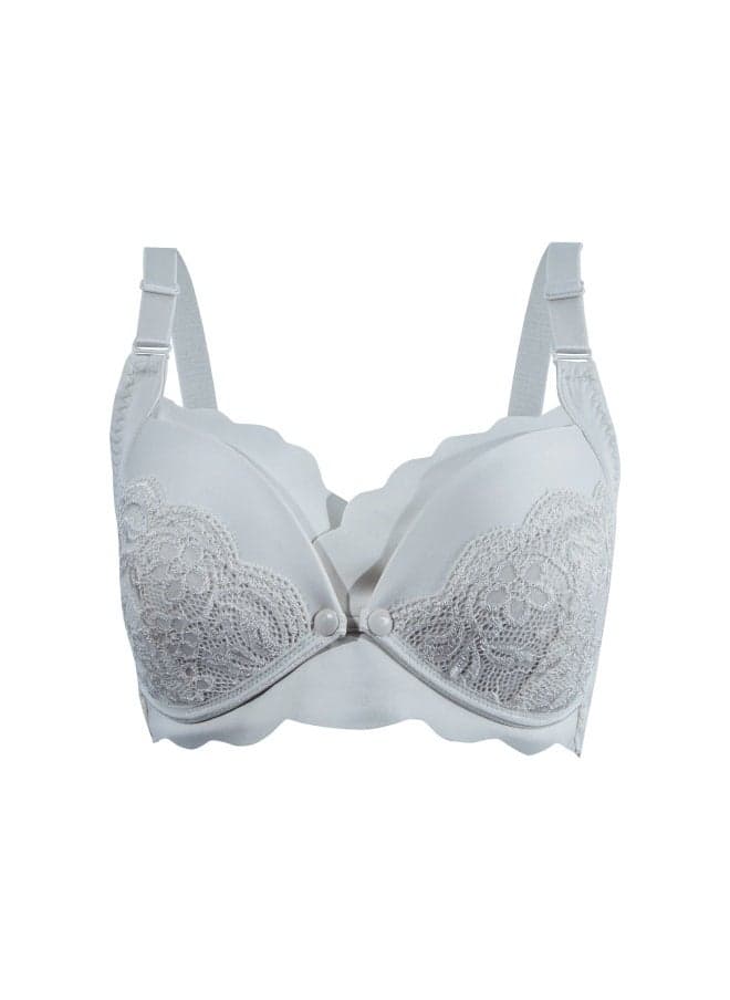 Seamless Cotton Maternity & Nursing Bra – Light Grey Comfort - Image 1