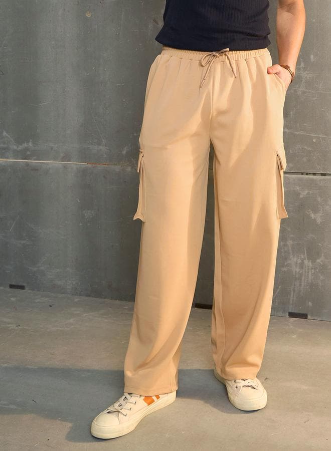 SASSAFRAS 7016420502 Beige Wide Leg Drawstring Pants - Image 1