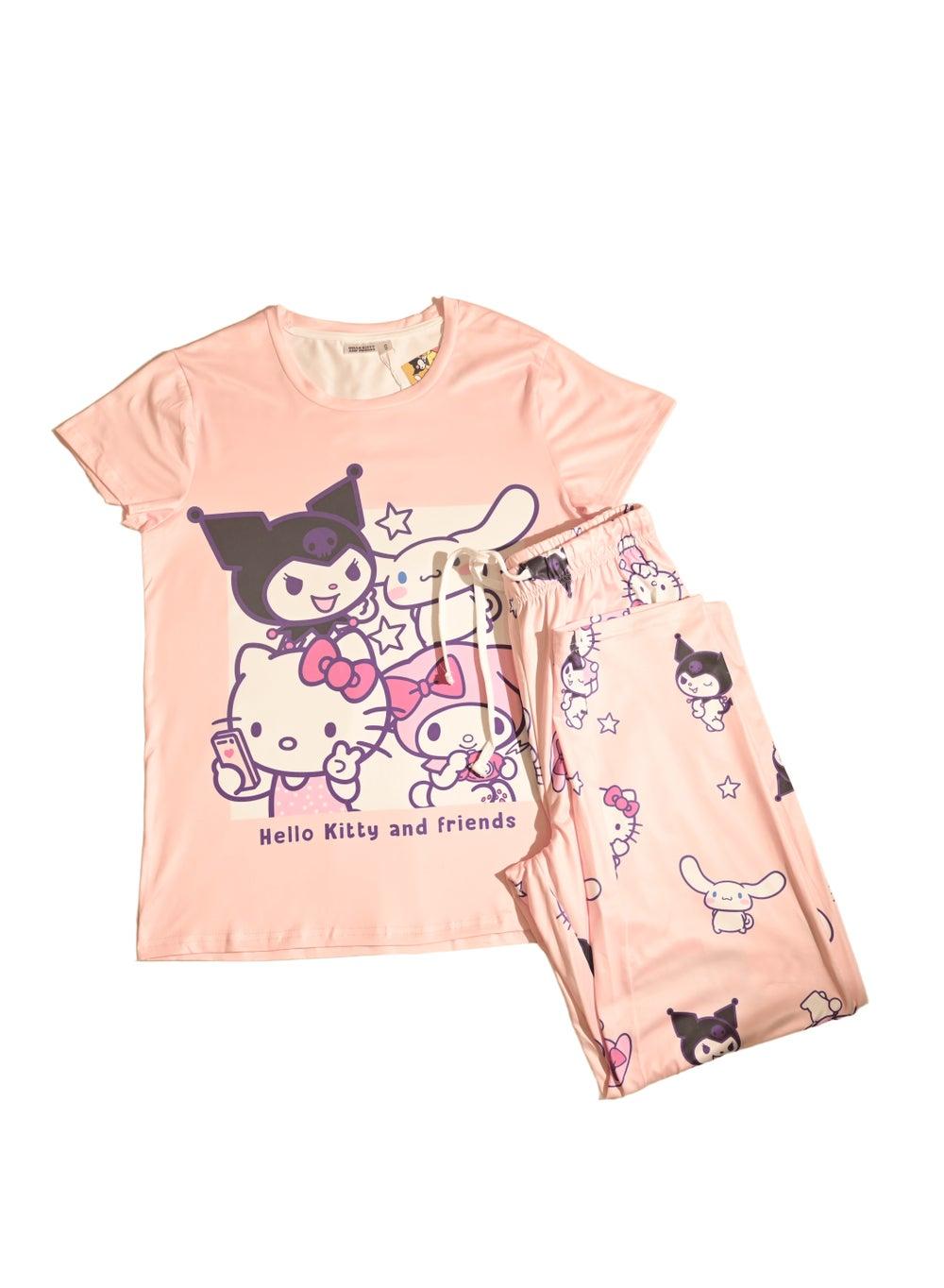 Hello Kitty Silky Short Sleeve Pajama Set Light Pink - Image 1