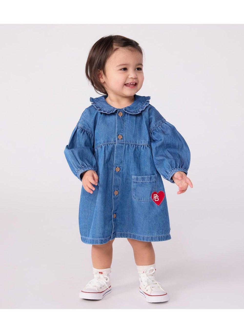 Baby Girls Denim Shirt Dress Collared Midi - Image 1