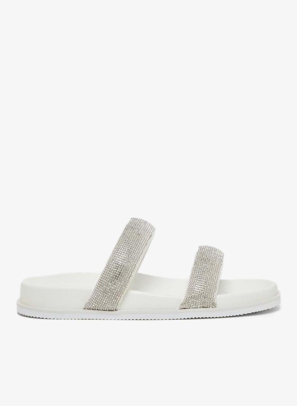 Embellished Glitter Slip-On Sandals in White - Image 1