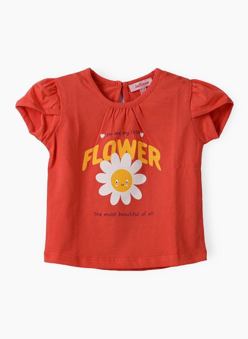 Girls Red Flower Graphic Cap Sleeve Tee - Image 1