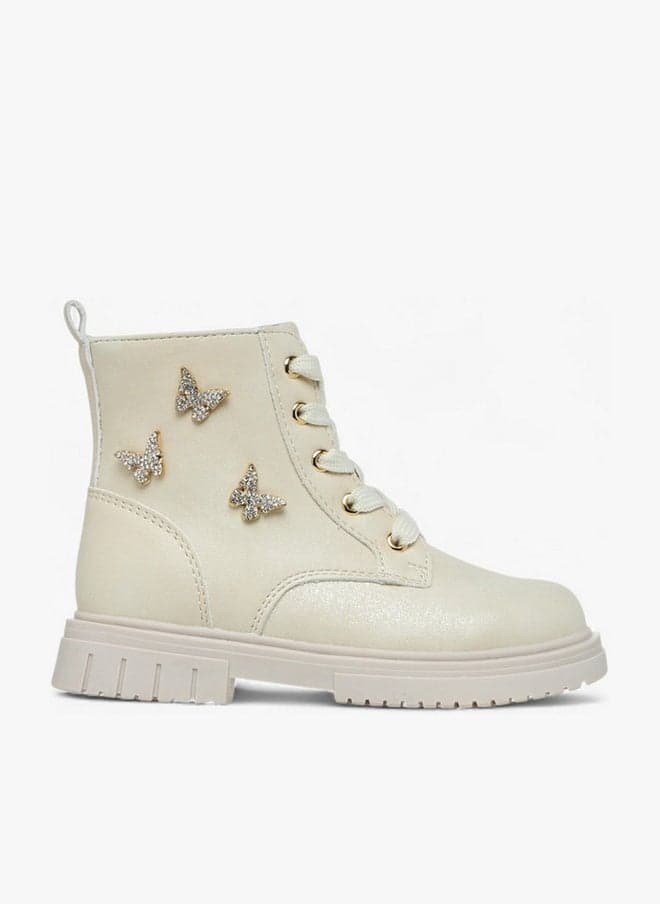 Butterfly Embbellished High Cut Girls Boots with Zip - Image 1