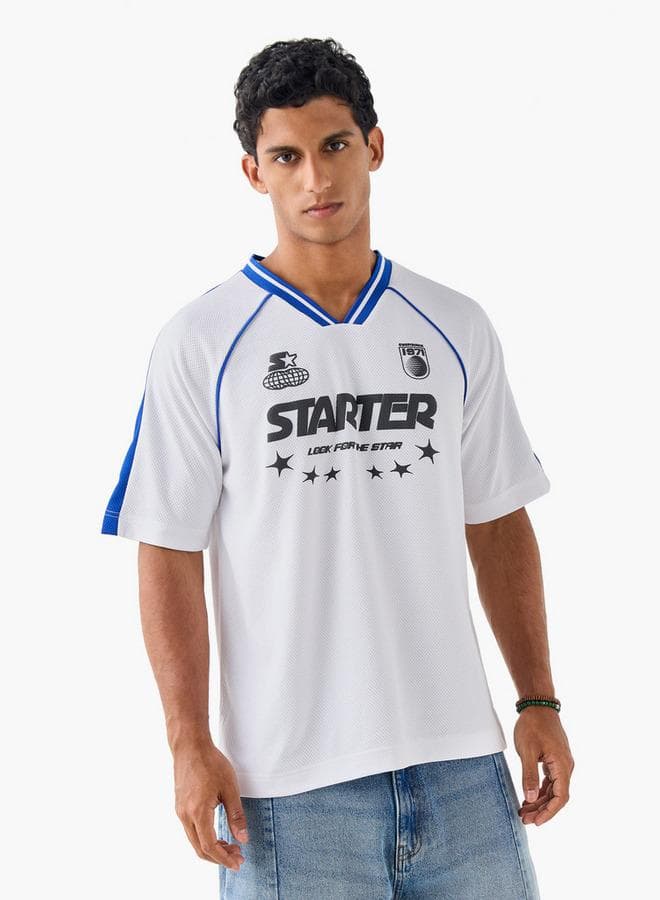 Starter Printed V-Neck Cotton Blend T-Shirt - Image 1