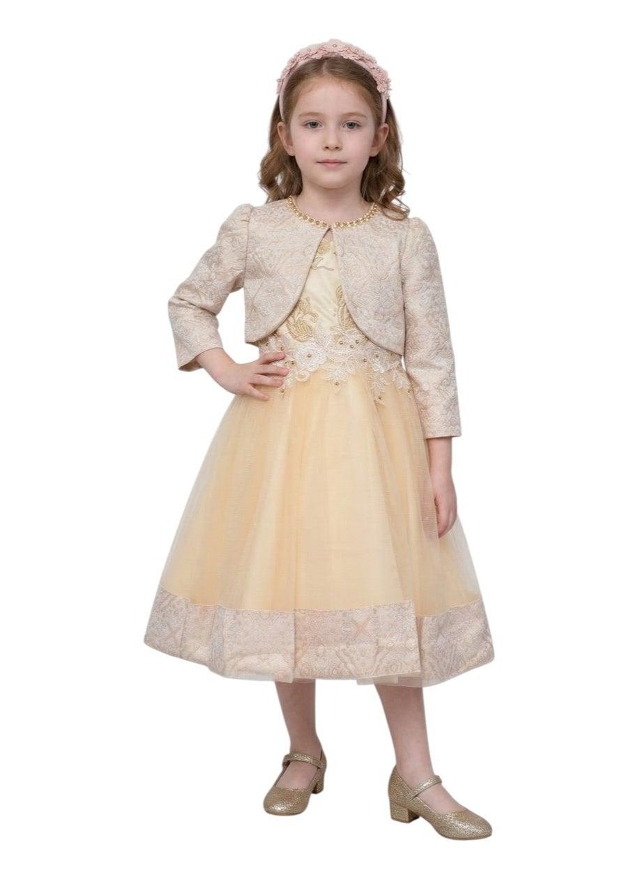 Samra Peach Flowers Party Dress with Jacket - Image 1