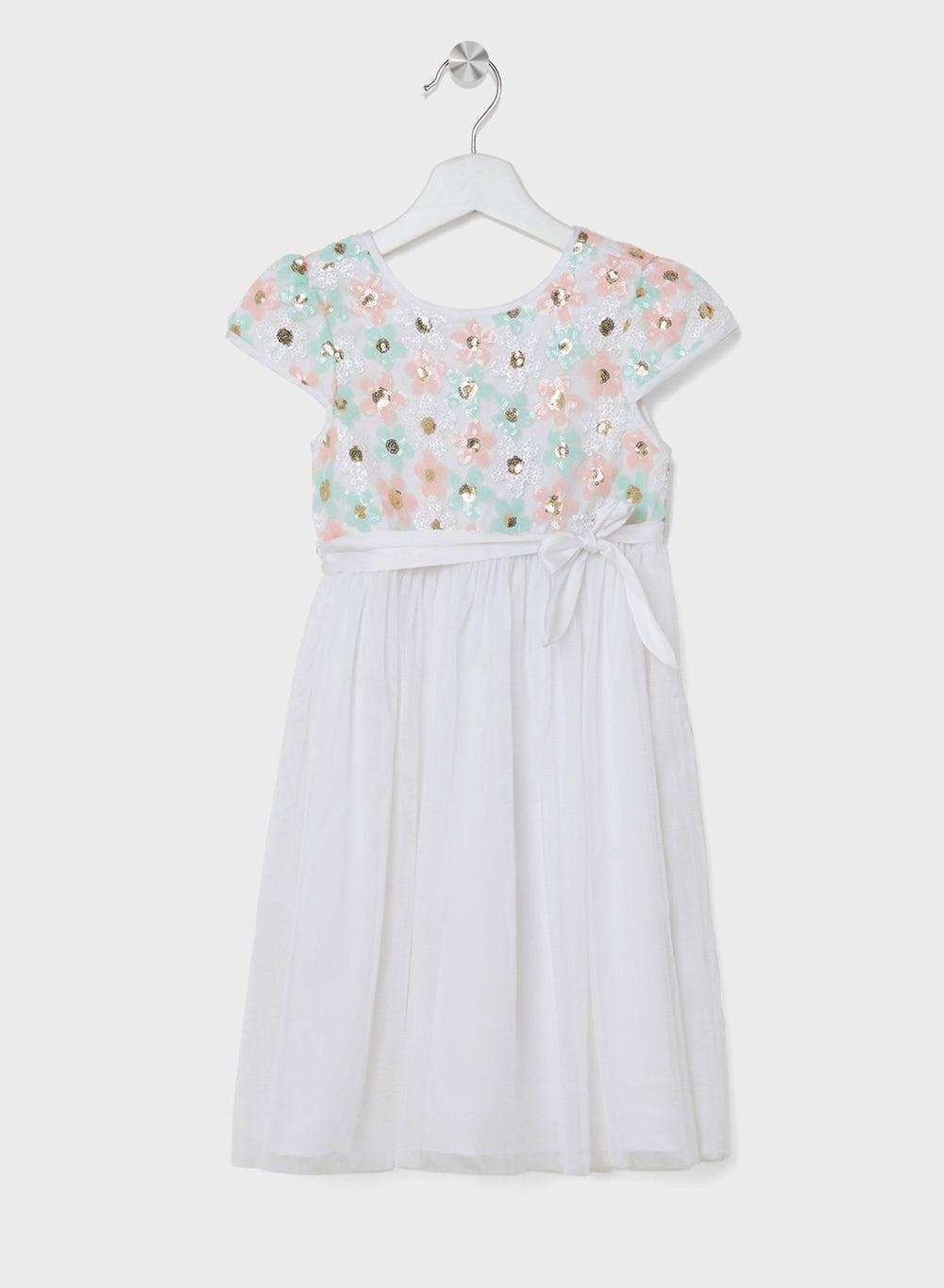 Floral Sequin Tulle Midi Dress - Image 1
