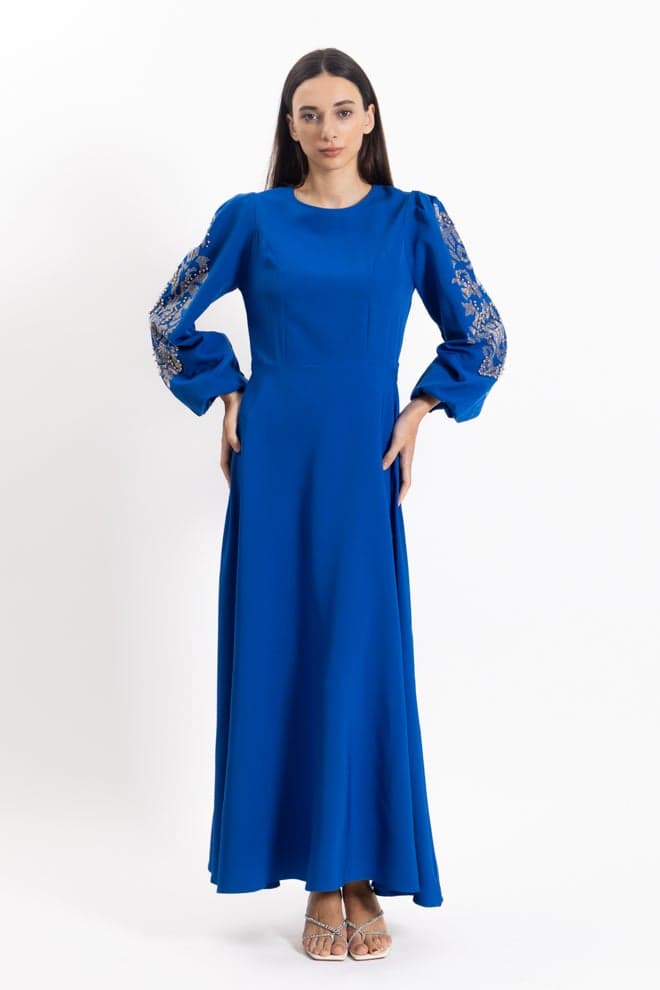 Royal Blue Embellished Sleeve Maxi Gown - Image 1