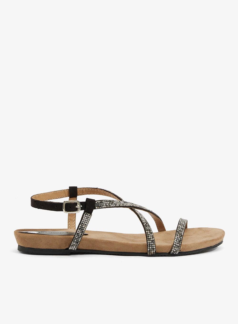Black Embellished Flat Sandals F0979Am1 - Image 1