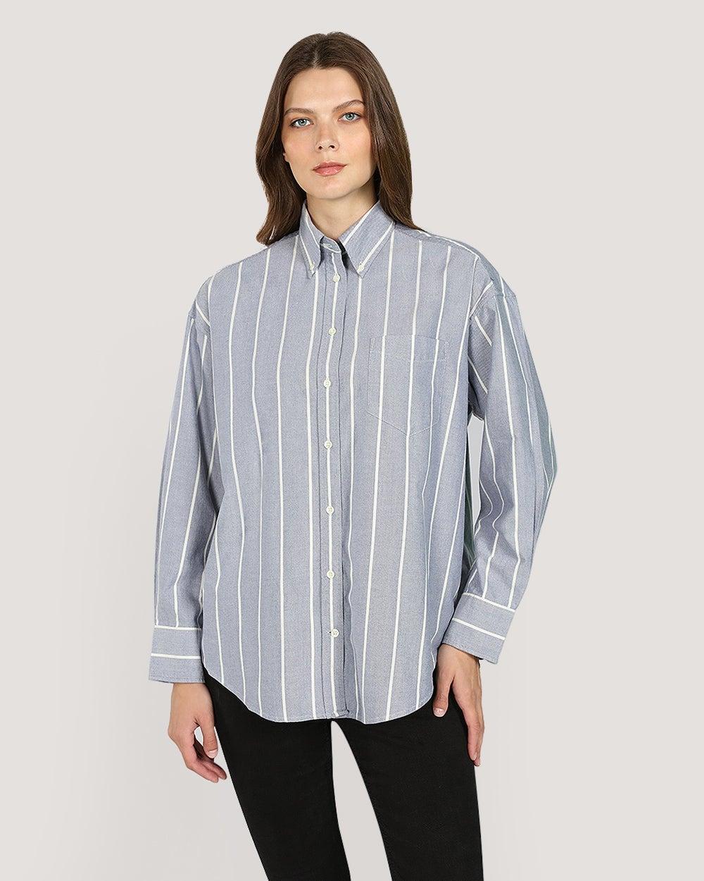 Gant Evening Blue Striped Classic Oxford Shirt - Image 1