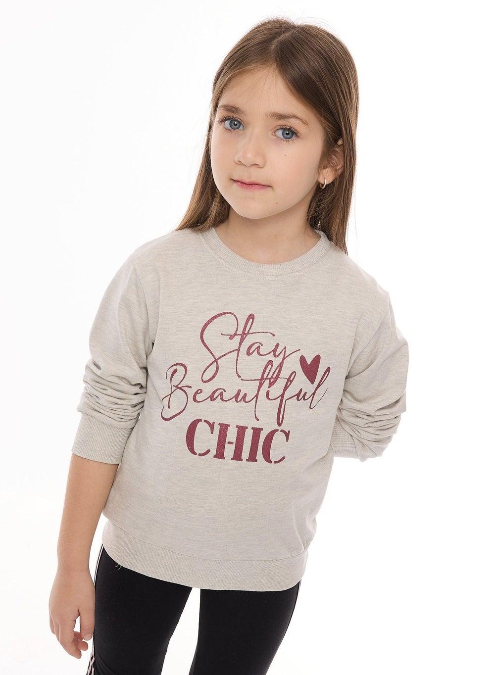 Girls Glitter Print Pullover Sweatshirt Light Grey - Image 1