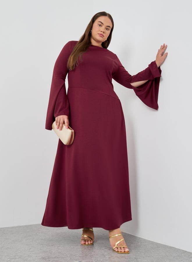 Burgundy A-Line Maxi Dress Long Sleeve Plus Size - Image 1