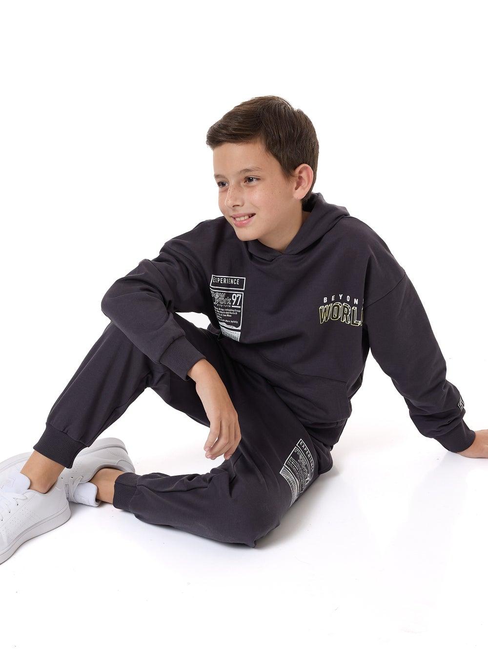 Boys' 2-Piece Hoodie and Jogger Set Dark Grey - Image 1
