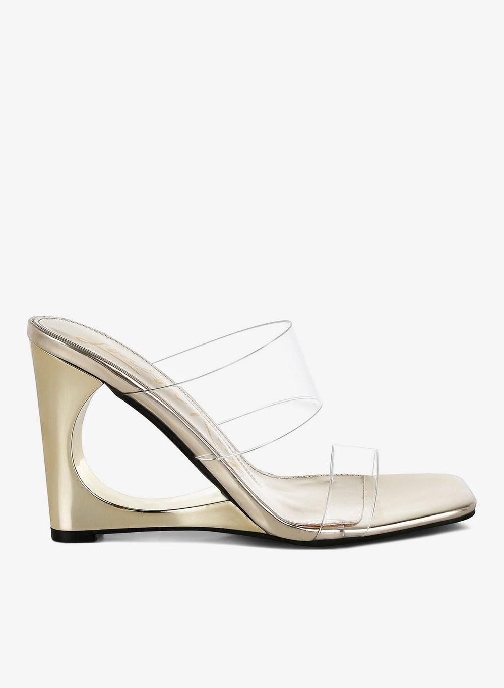 Gold Fantasy Wedge Heel Clear Strap Sandals - Image 1