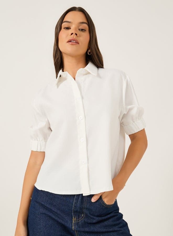 White Puff Sleeve Boxy Fit Spread Collar Shirt 7013066736 - Image 1