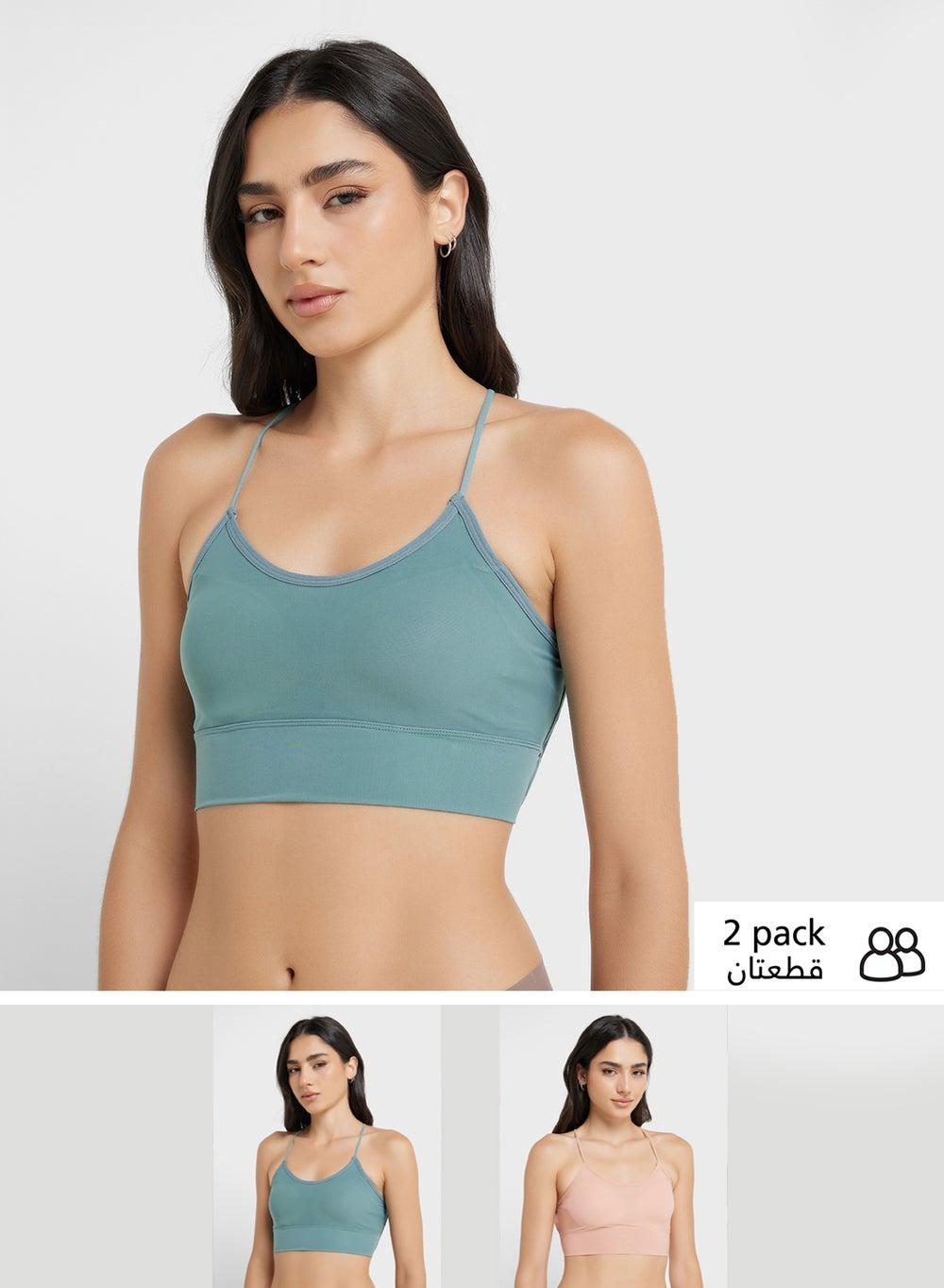 2 Pack Bralette Set in Soft Pink & Blue - Image 1