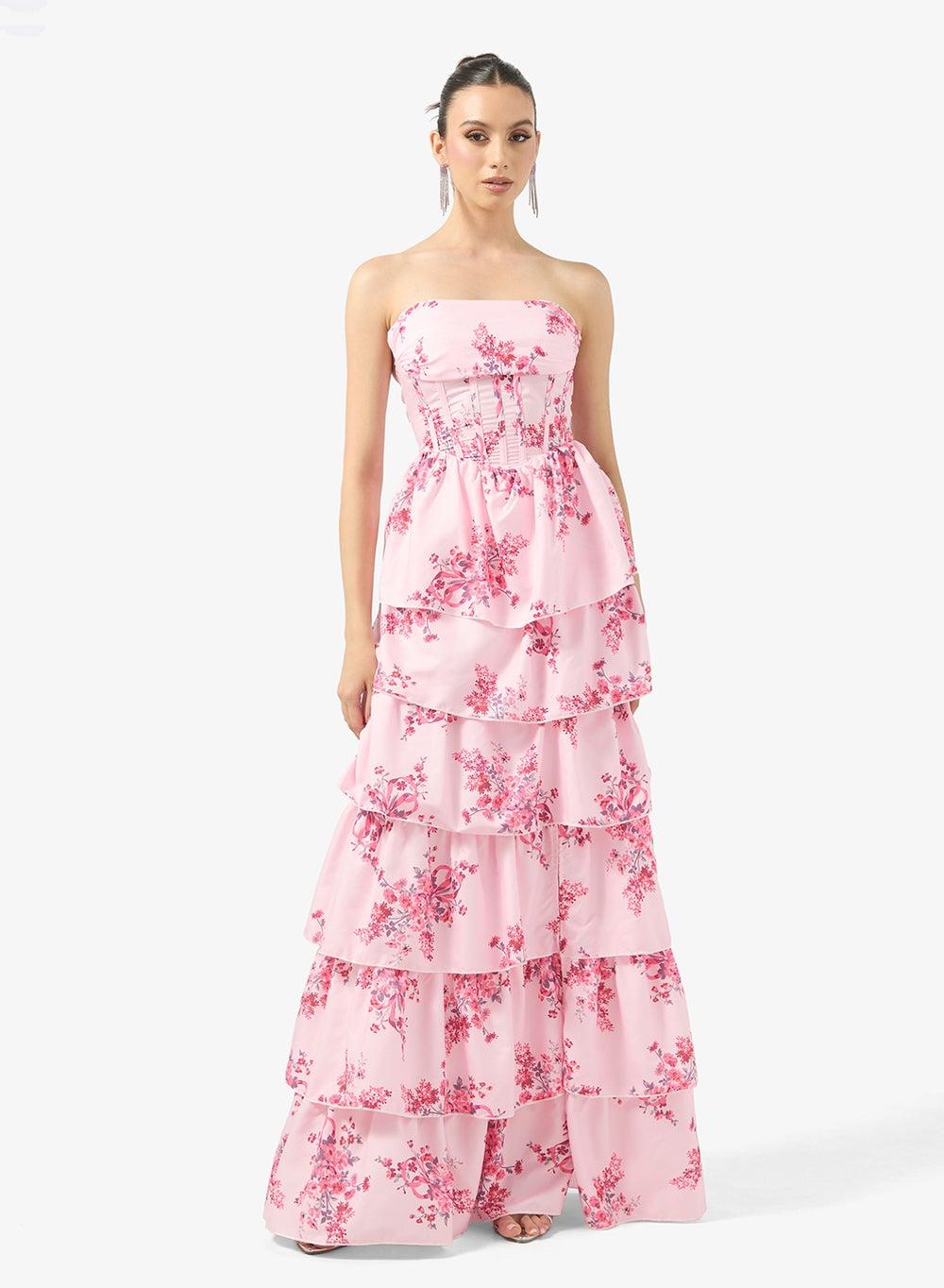 Sweetheart Corset Floral Tiered Maxi Gown Y250606024 - Image 1