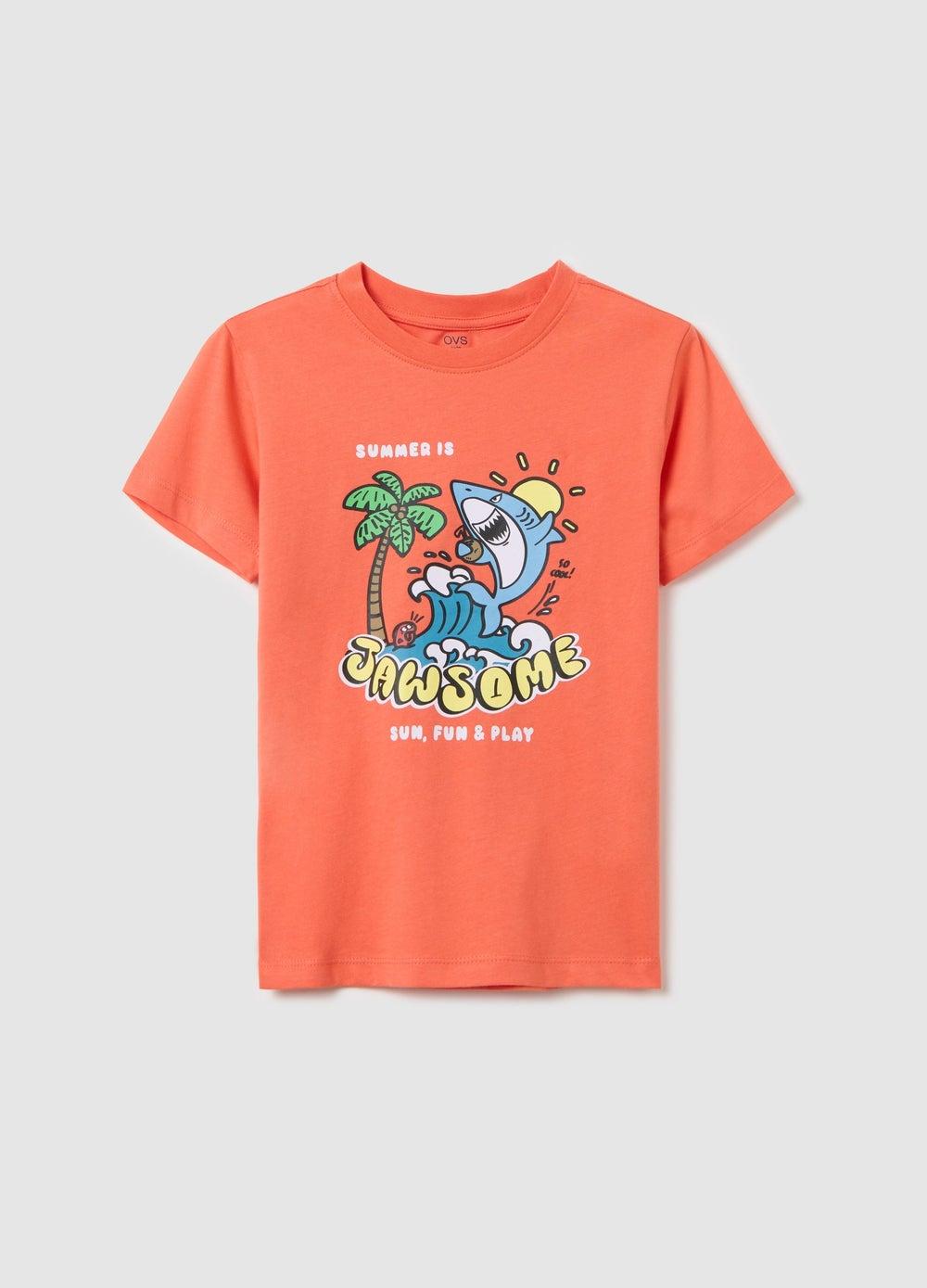 Boys Orange Summer Graphic Cotton T-Shirt - Image 1