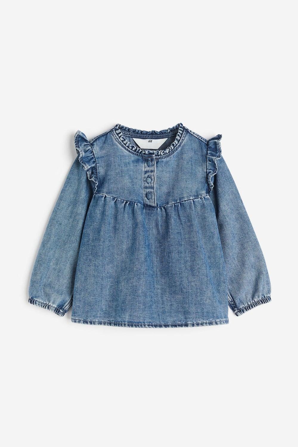 Infant Frill-Trimmed Denim Blouse - Image 1