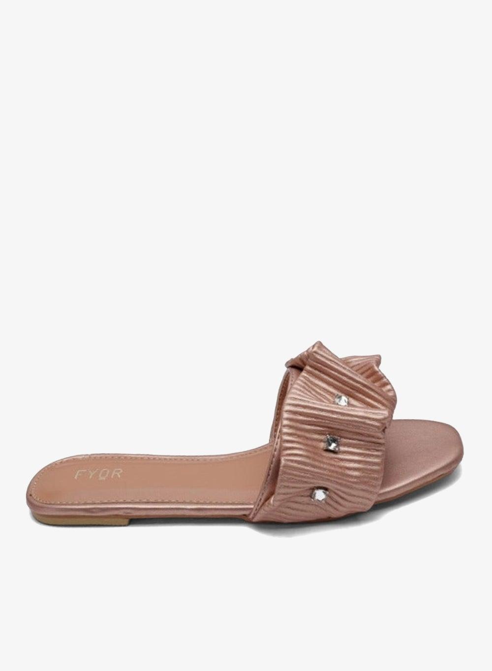 MY 220 Crystal Ruched Flat Slide Sandal - Image 1