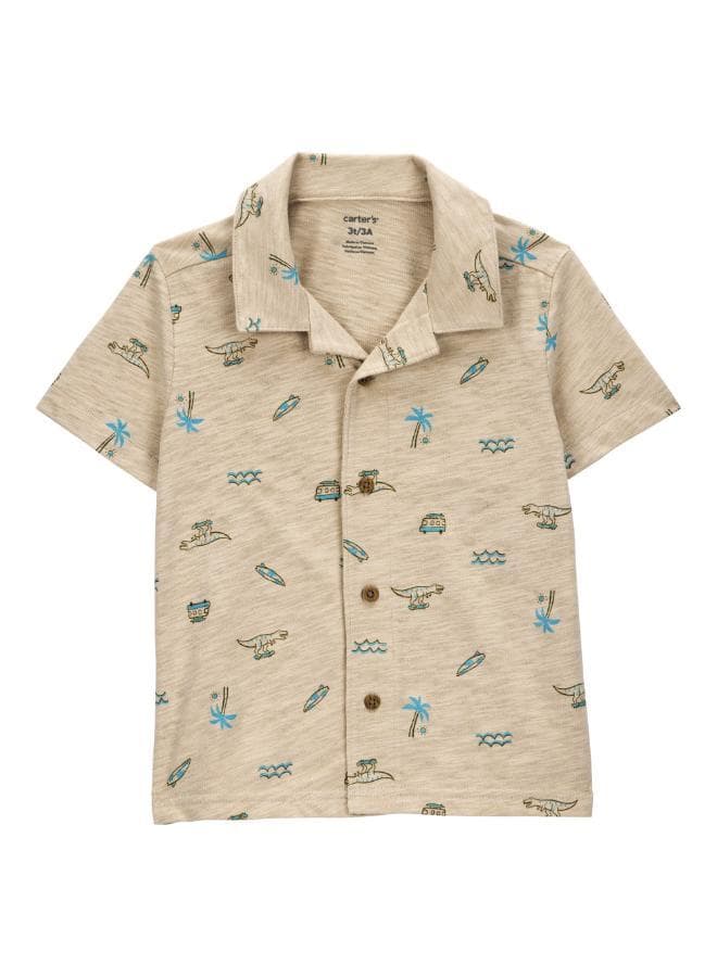 Toddler Beach Print Cotton Short Sleeve Shirt - Image 1