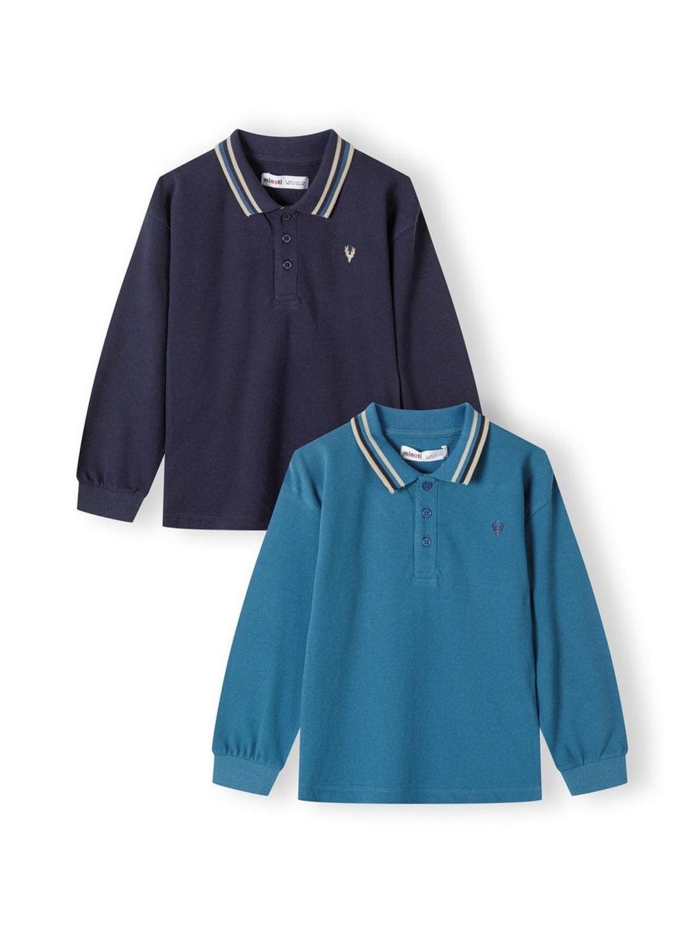 Boys 2 Pack Long Sleeve Polo Tops Contrast Collar - Image 1