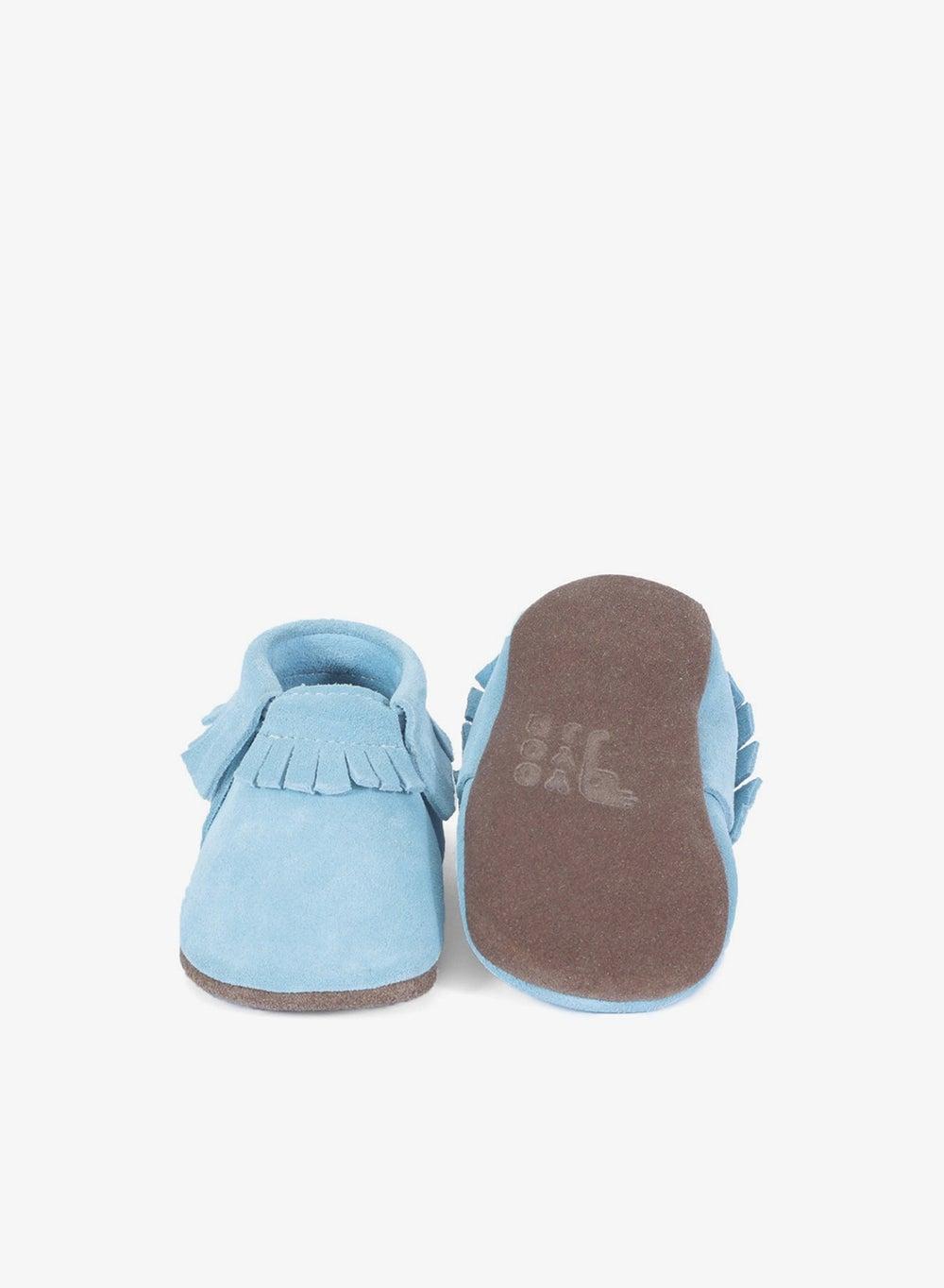 Blue Kids Suede Leather Moccasins - Image 1