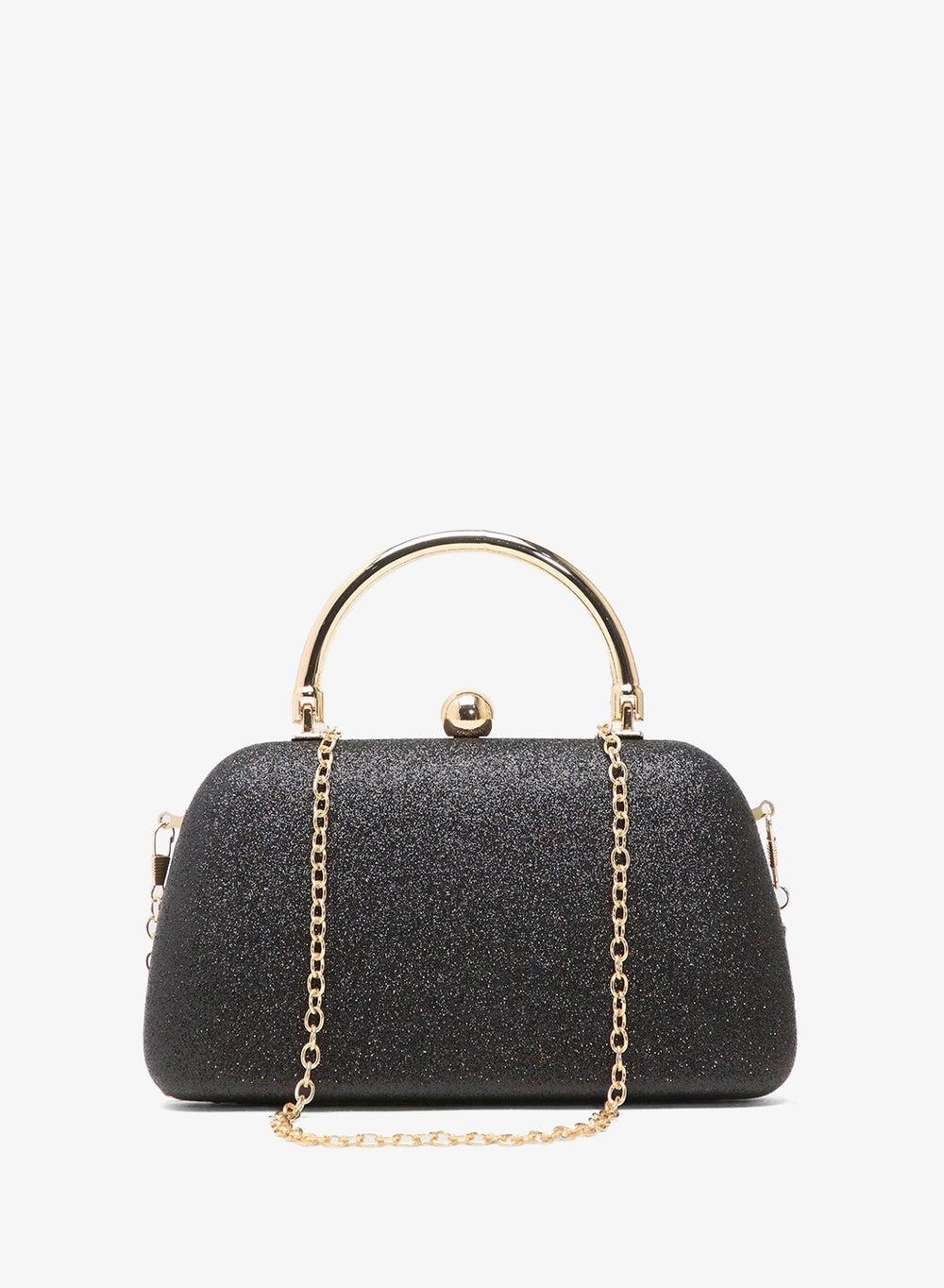 Black Metallic Clutch with Gold Rhinestone Accent Lh01603 - Image 1