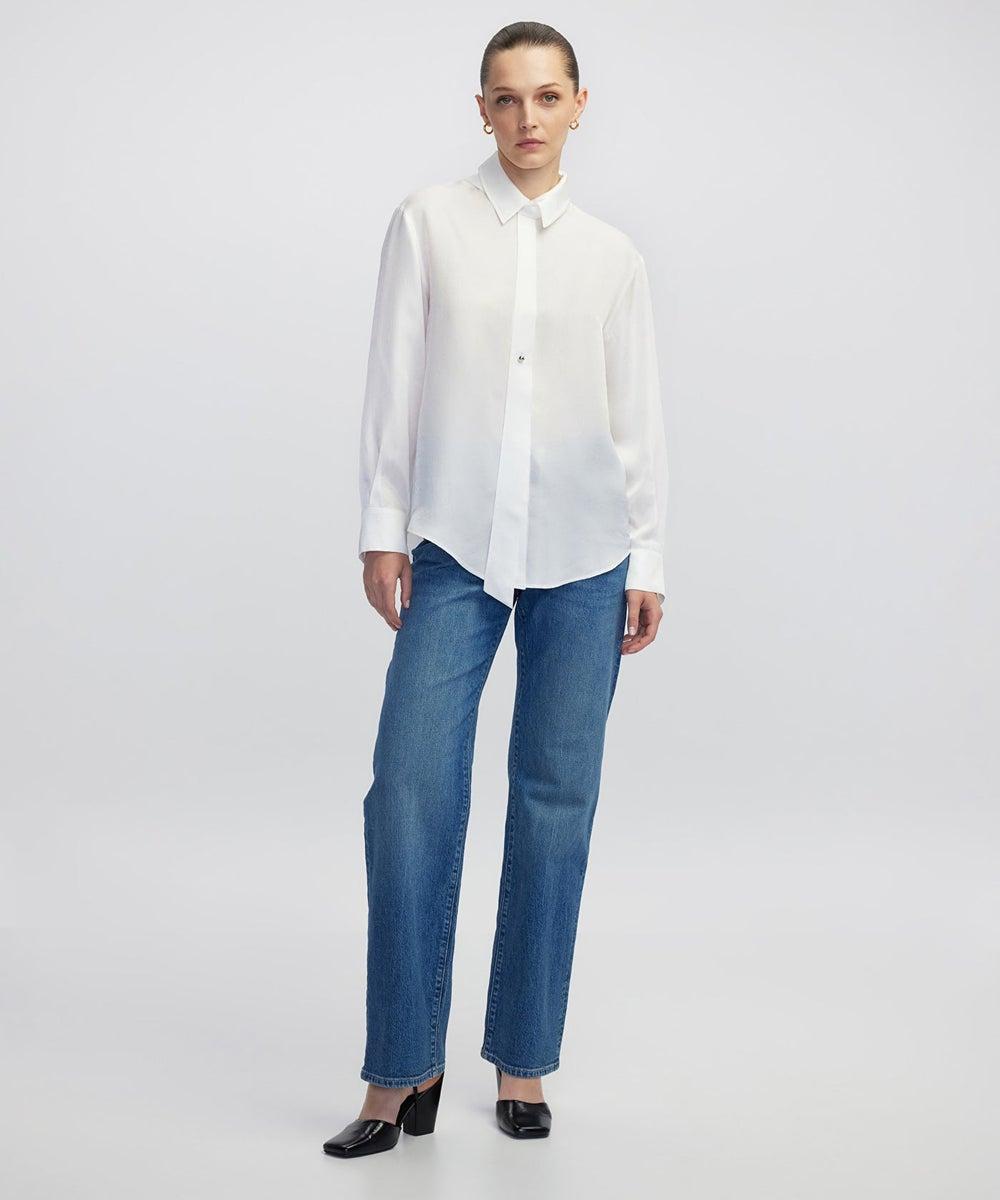 White Relaxed Shirt with Metallic Button Detail - Image 1
