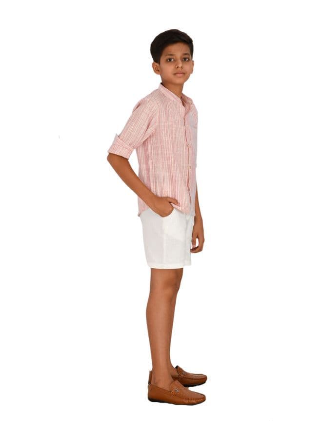 Boys Red Stripe Cotton Shirt & Shorts Set - Image 1