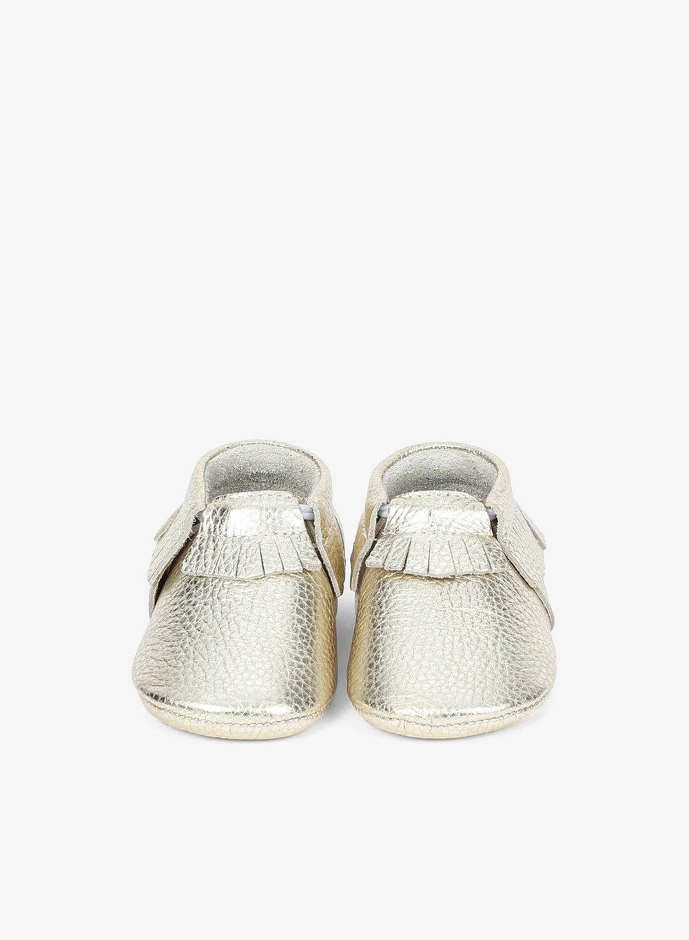 Gold Genuine Leather Baby Moccasins - Image 1