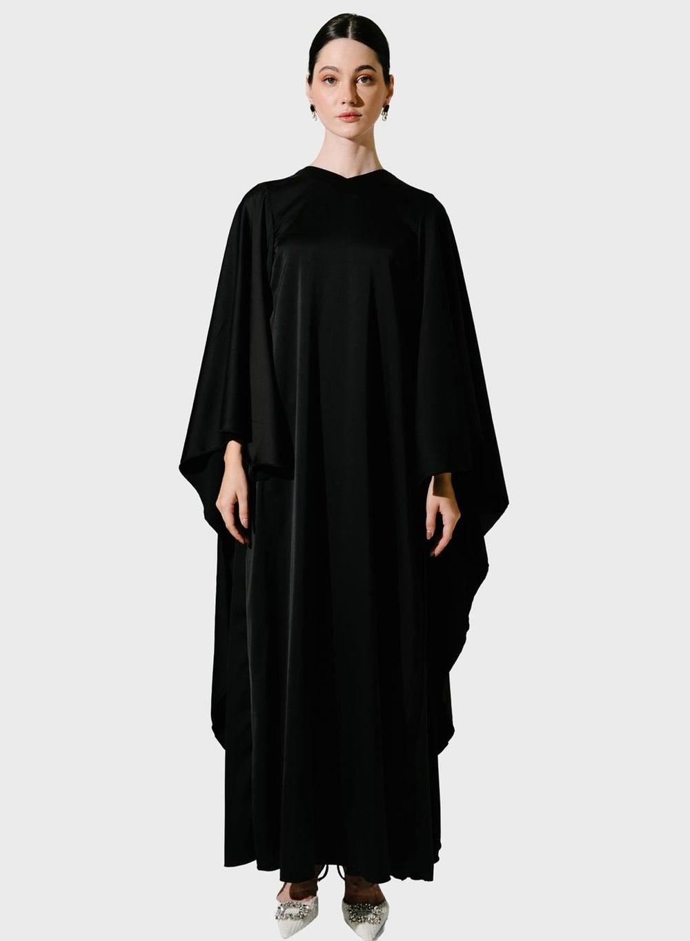 Embellished Black Cape Sleeve Kaftan Dress - Image 1