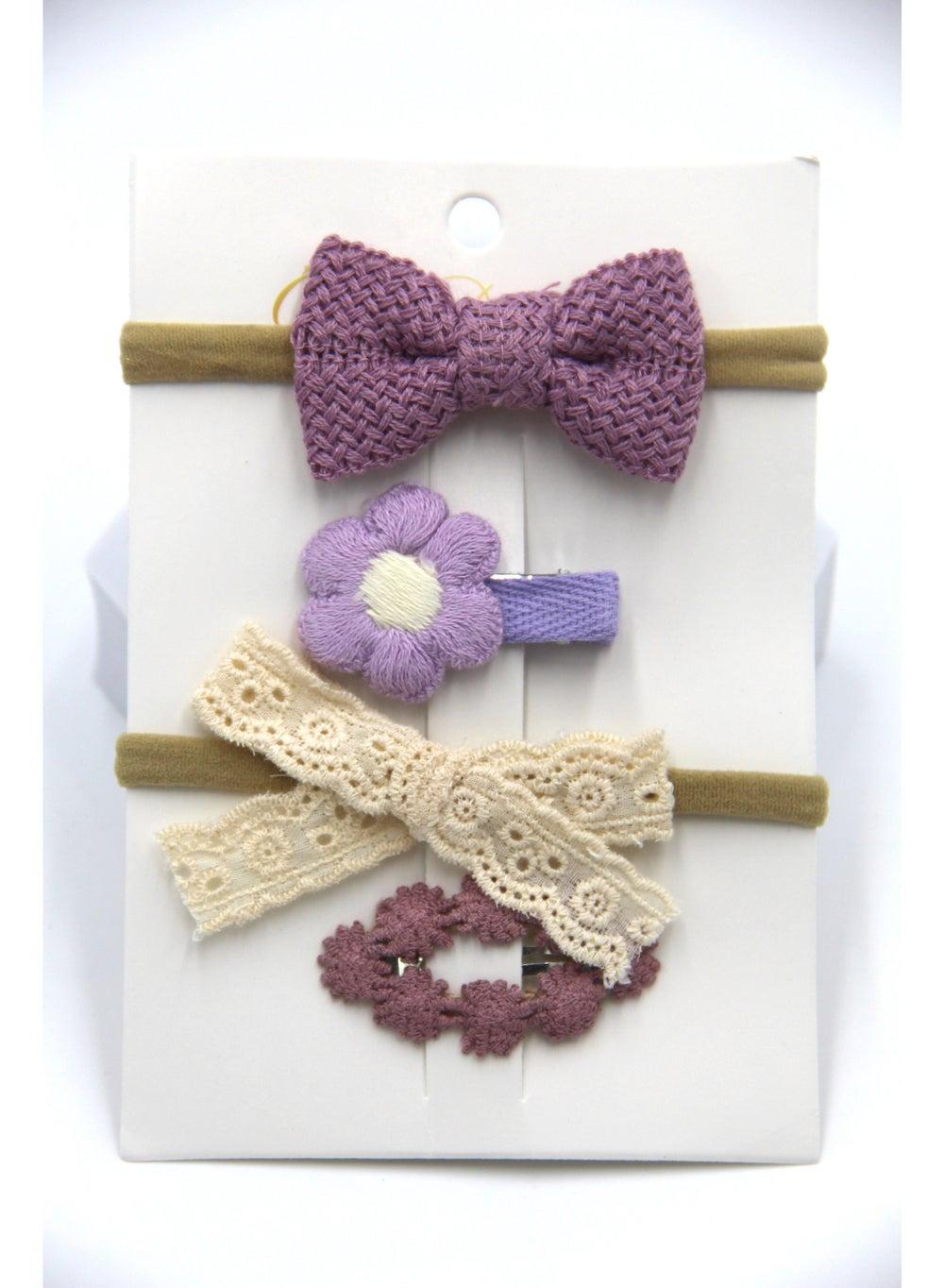 Ria Purple Ribbon Bow Clip & Ponytail Set - Image 1