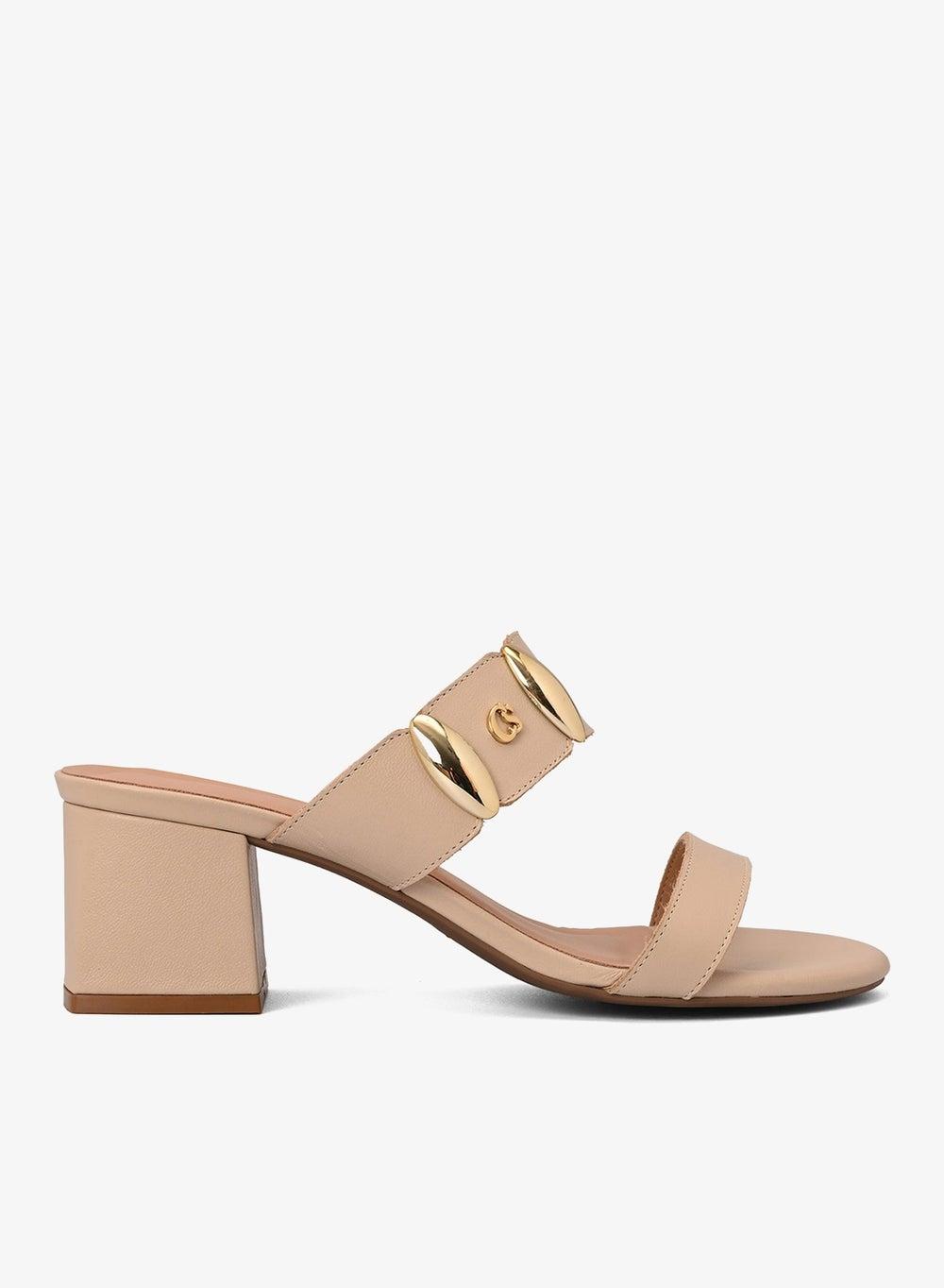 Ivory Metal Block Heel Mules - Image 1