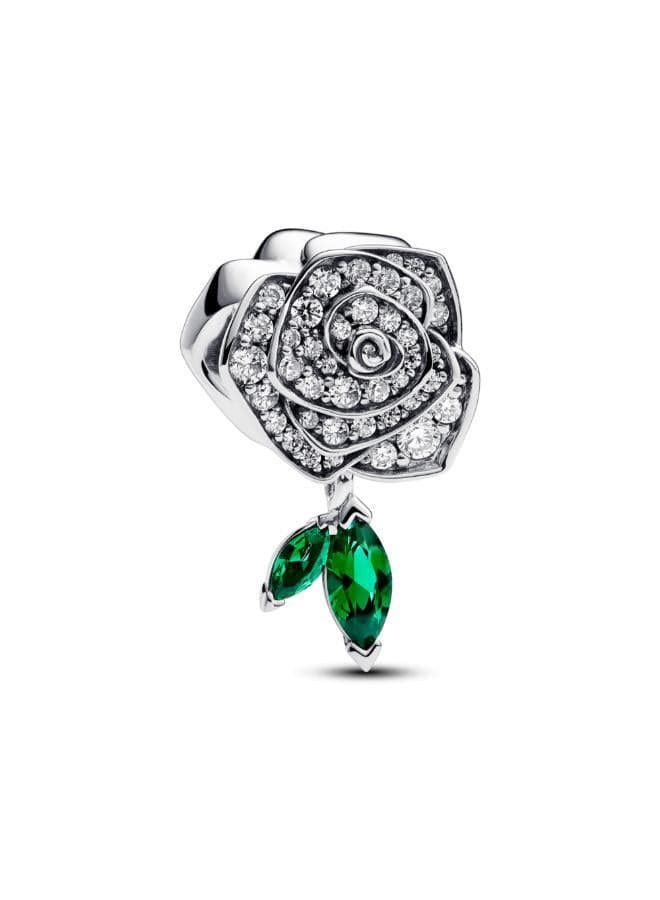 Sparkling Rose in Bloom Sterling Silver Charm - Image 1