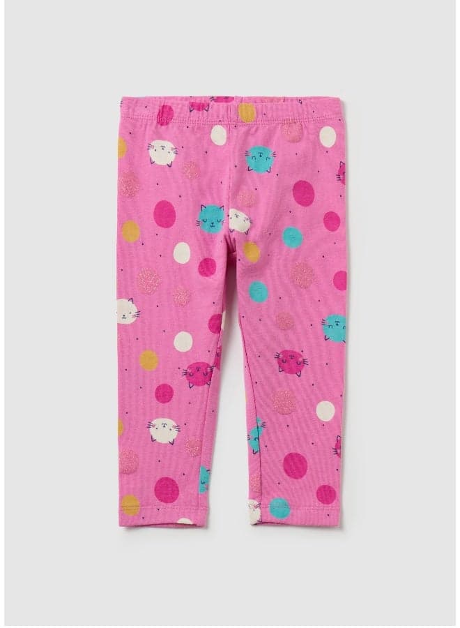 Girls Printed Stretch Cotton Leggings - Image 1