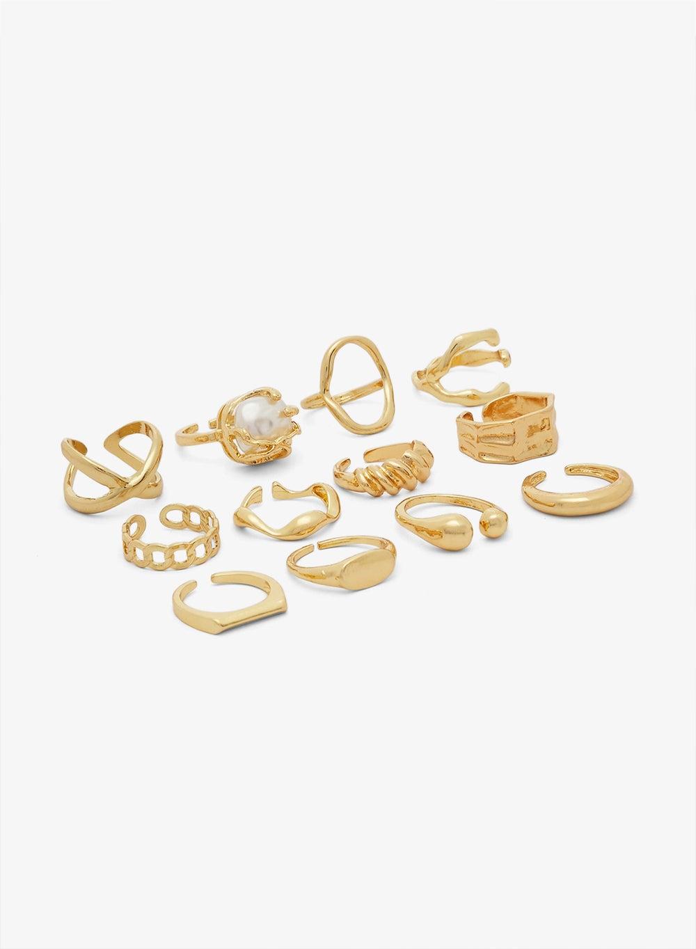 6PK Mixed Textured Gold Rings Set - Image 1