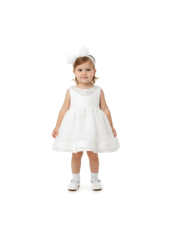 Ivory Bow Accent Ruffled Occasion Dress - Image 1