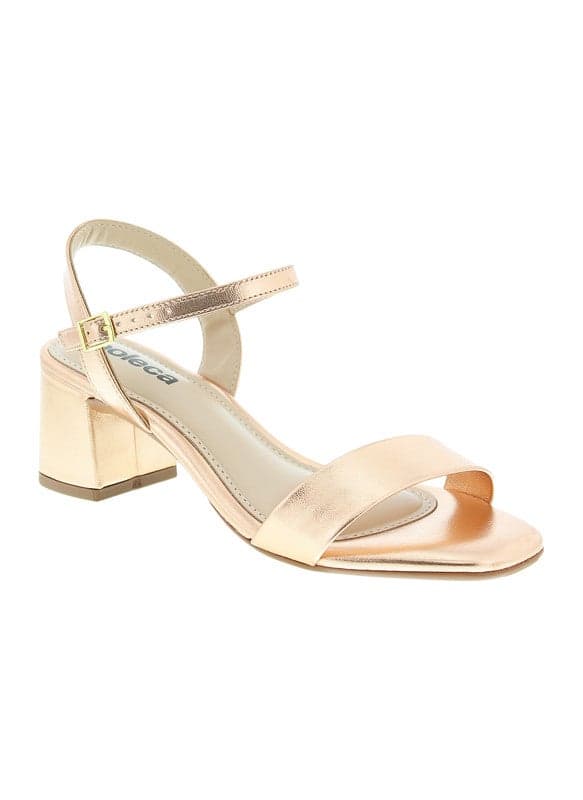 Rose Gold Mid Heel Slingback Sandals with Ankle Strap - Image 1