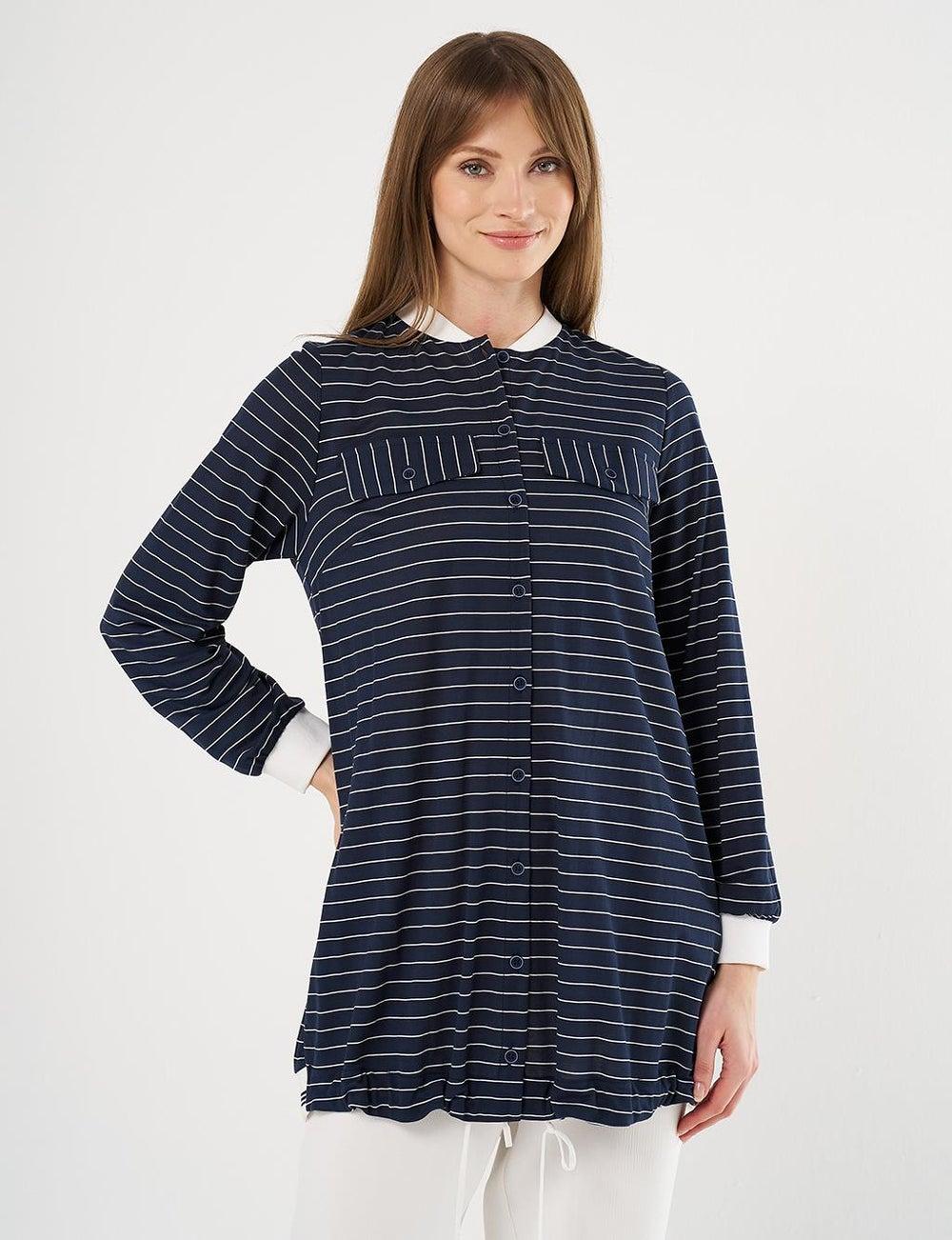 Navy Striped Flap Pocket Lyocell Tunic KYR - Image 1