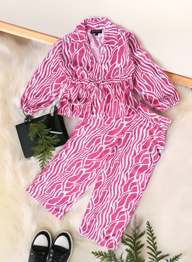 Bella Moda Printed Collared Blouse & Pants Co-Ord Set - Image 1