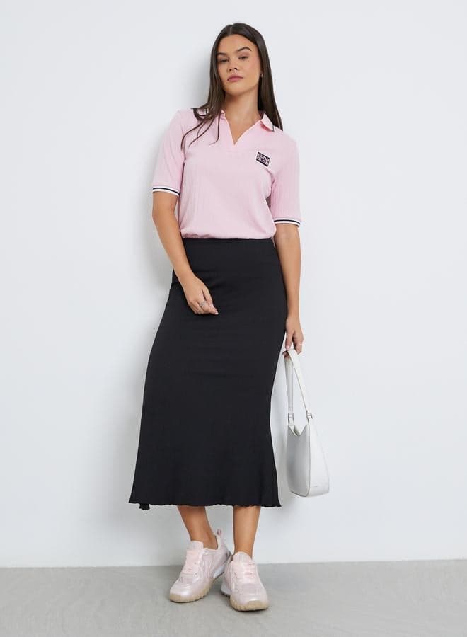 Styli Textured Black Flared Midi Skirt - Image 1