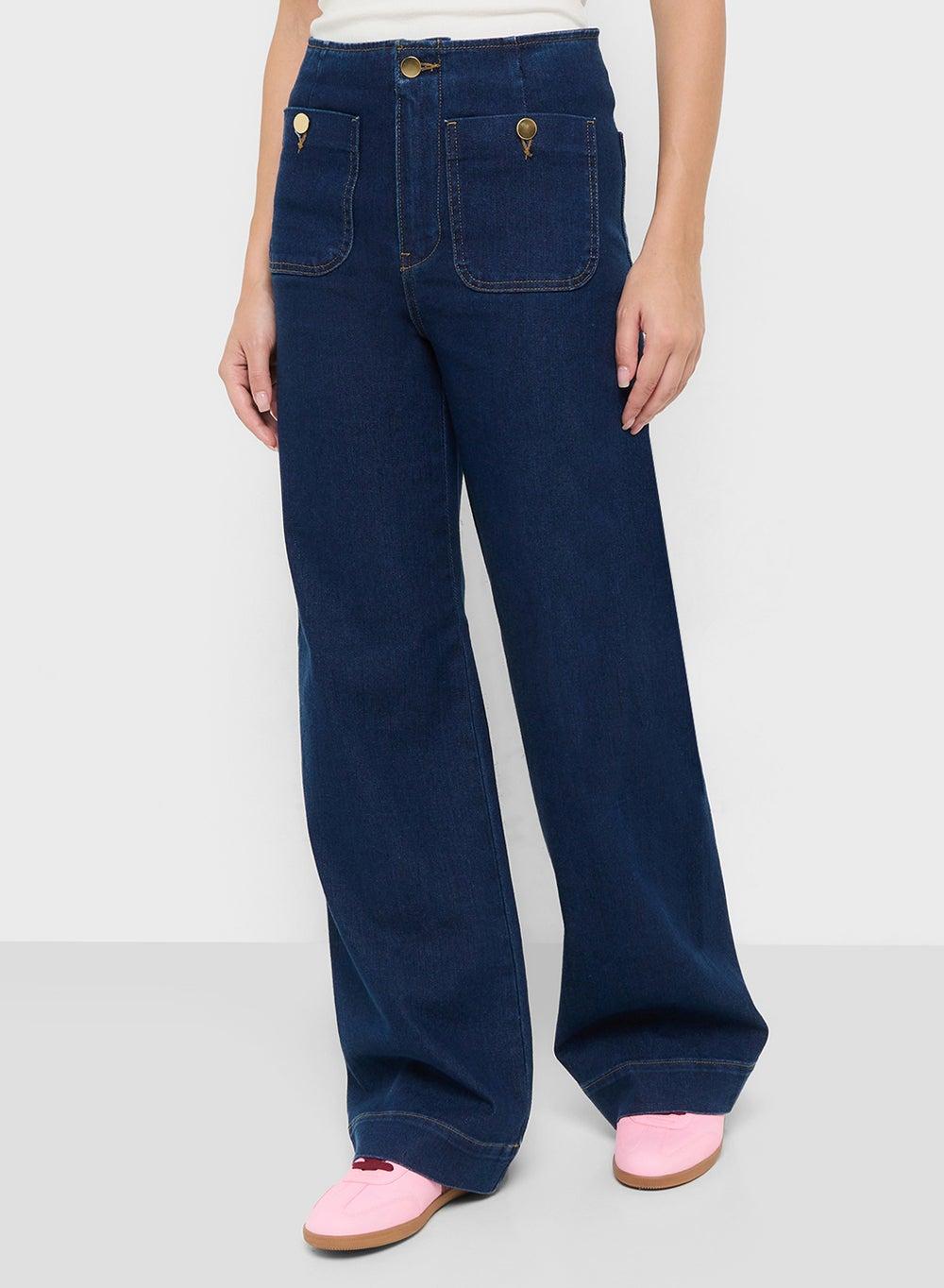 High Rise Pocket Detail Wide Leg Jeans 15343895 - Image 1