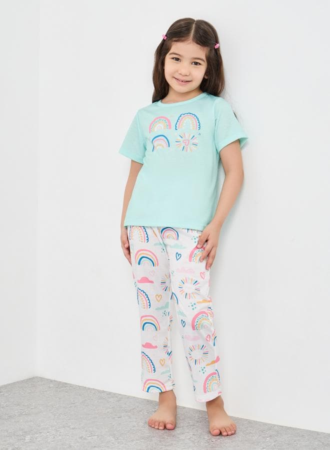 Styli Girls Graphic Print T-Shirt Pyjama Set - Image 1