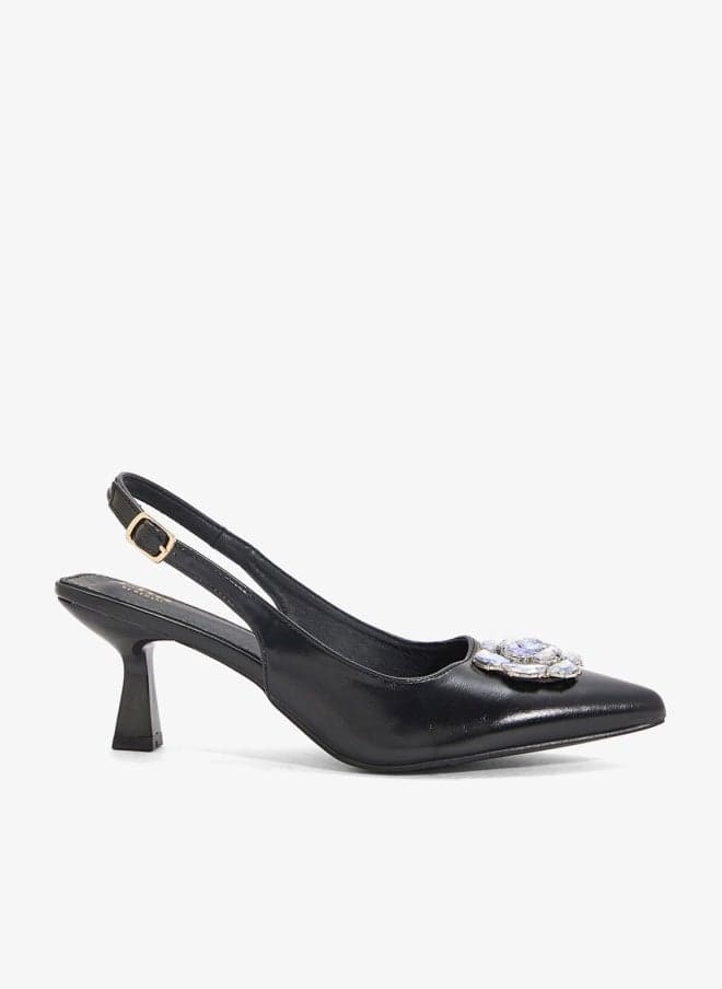 X2503 40 Floral Slingback Heeled Pumps - Image 1