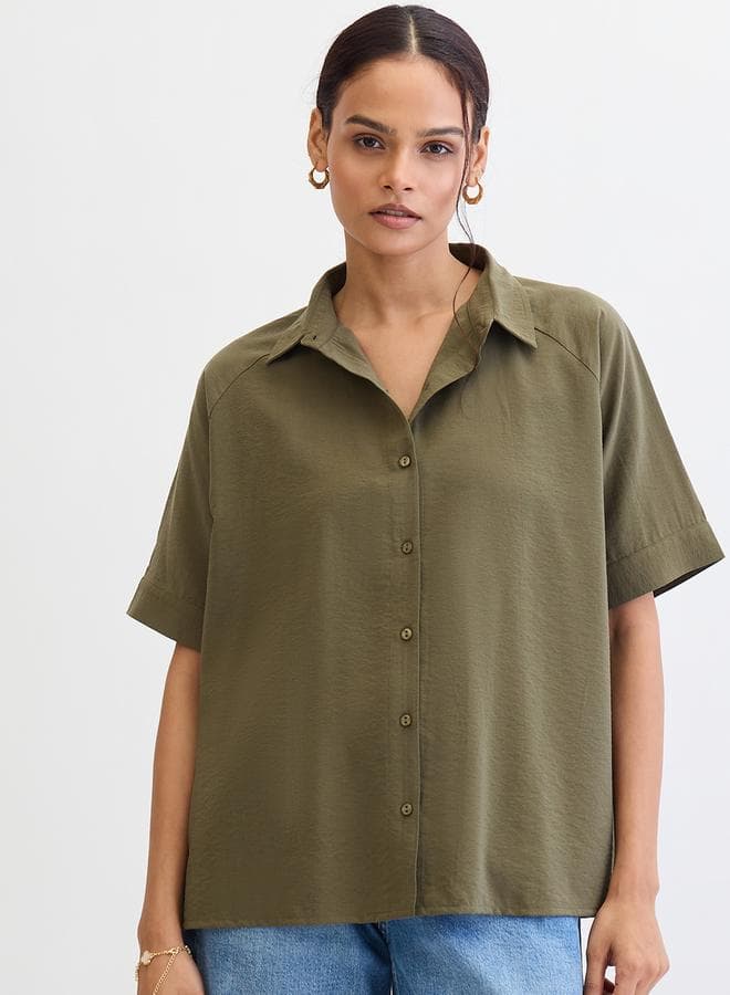 Femmella Olive Oversized Raglan Sleeve Shirt - Image 1