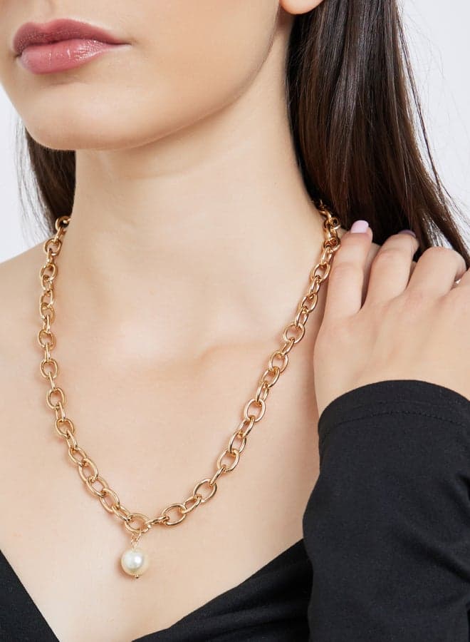 Styli Gold Chain Necklace with Pearl Accent - Image 1