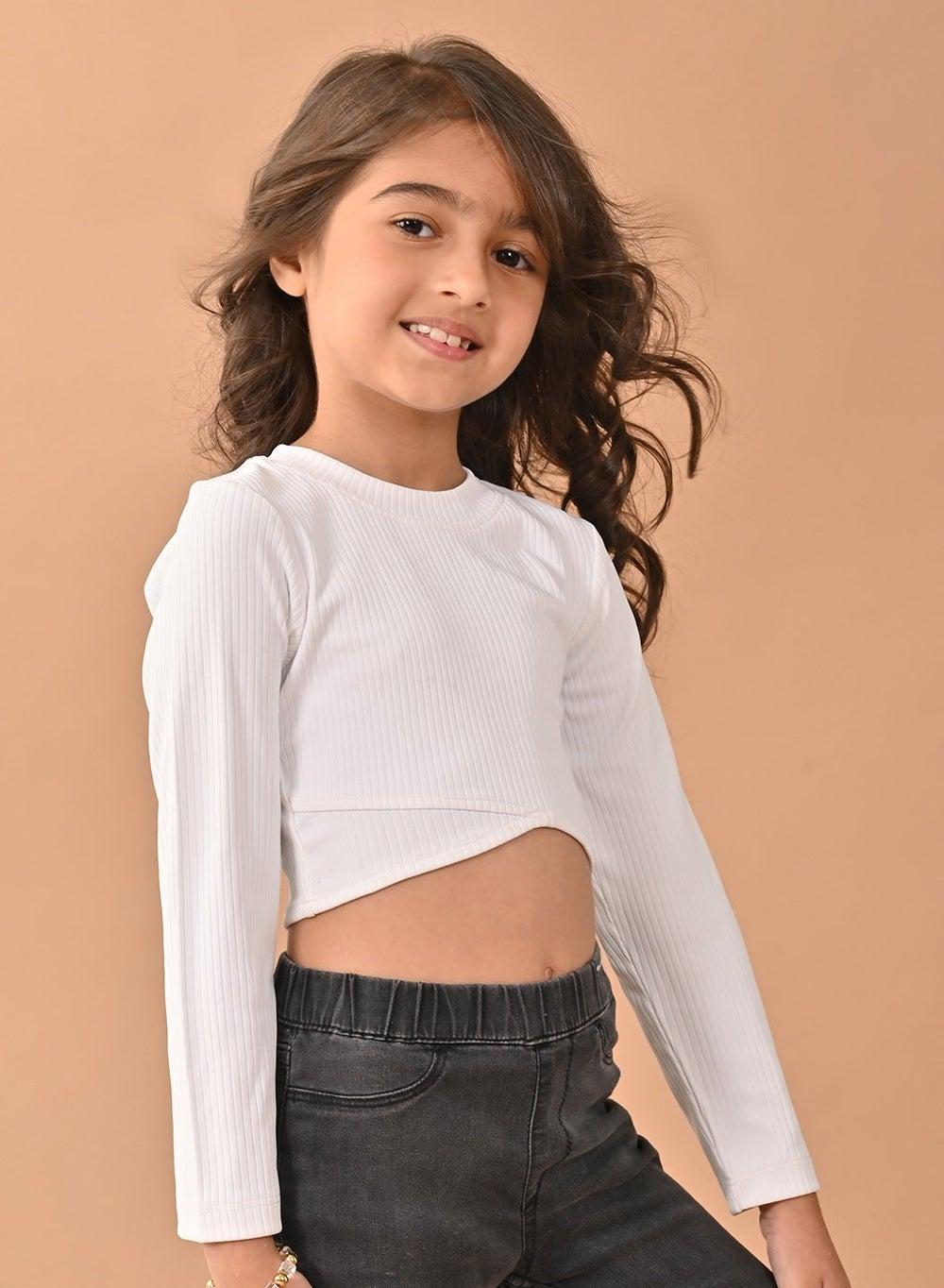 Girls Solid Full Sleeves Crop Top - Image 1
