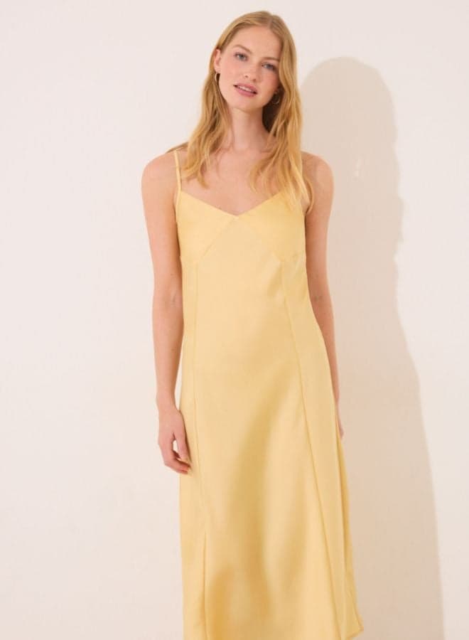 Yellow Satin Nightgown 341915904 Classic Printed Fit - Image 1