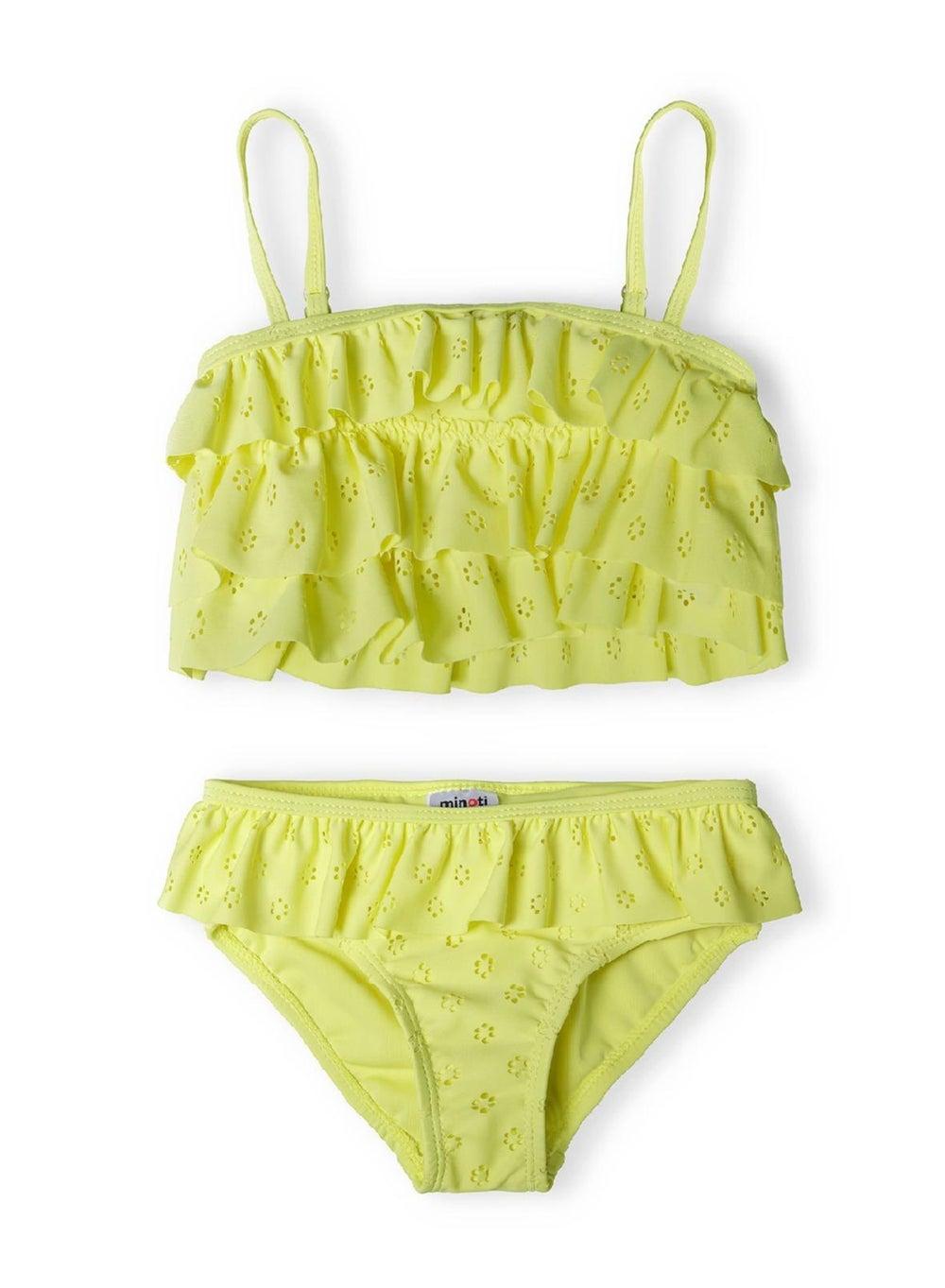 Girls Yellow Laser-Cut Frill Bikini Set - Image 1